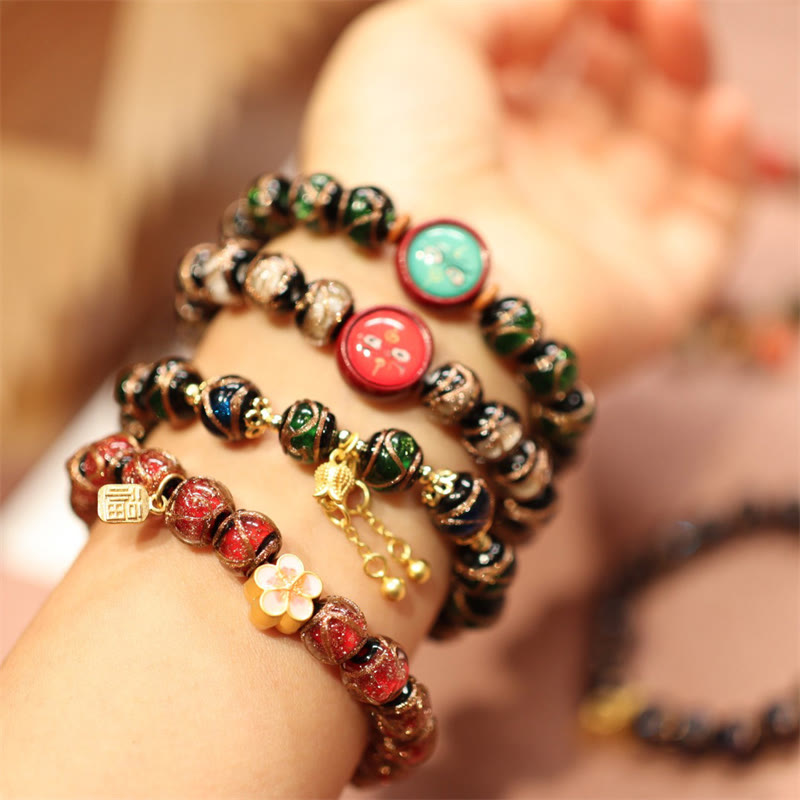 Karma Stone Tibetan Gold Swallowing Beast Family Five God Of Wealth Thangka Fortune Bead Bracelet