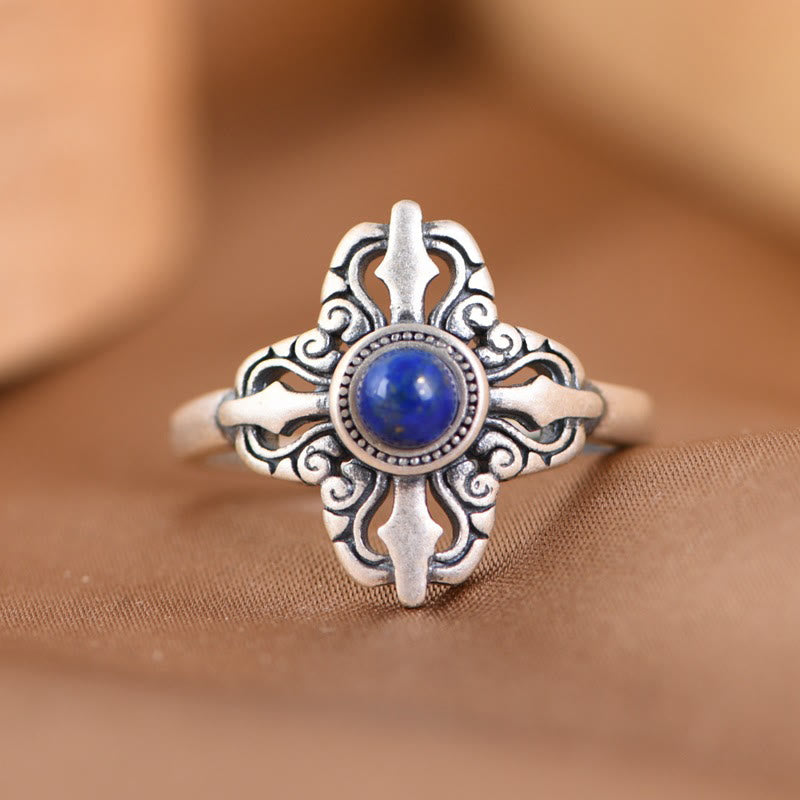 Karma Stone Tibet 925 Sterling Silver Natural Lazurite Positive Adjustable Ring