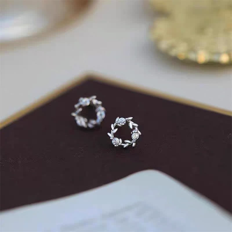 Karma Stone 925 Sterling Silver Posts Copper Metal Tiny Wreath Stud Blessing Flower Earrings