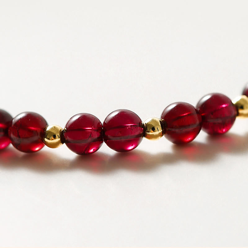 Karma Stone 14K Gold Natural Garnet Cinnabar Flower Calm Bracelet