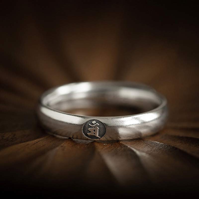 Karma Stone 925 Sterling Silver Chinese Zodiac Natal Buddha Blessing Couple Ring
