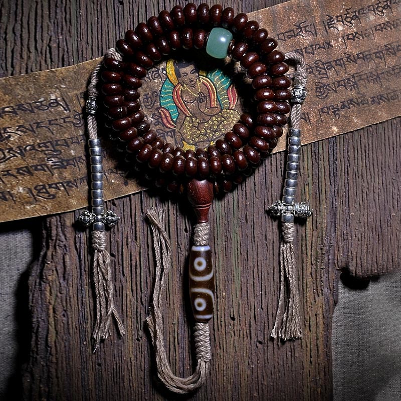 Karma Stone Natural Tibet 108 Mala Beads Purple Bodhi Seed Three-eyed Dzi Bead Copper Dorje Harmony Bracelet