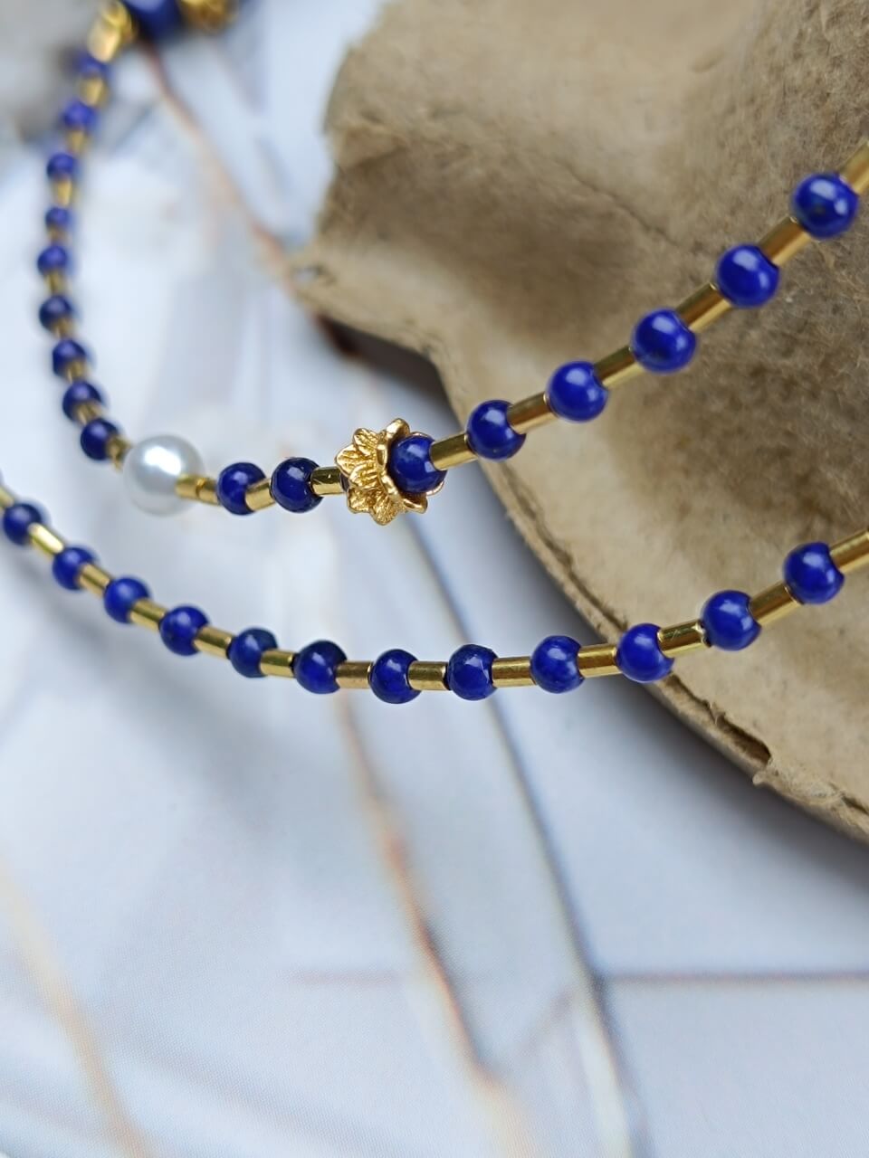 Lapis Lazuli and Silver Tube Necklace Natural Freshwater Pearls, 925Sterling Silver