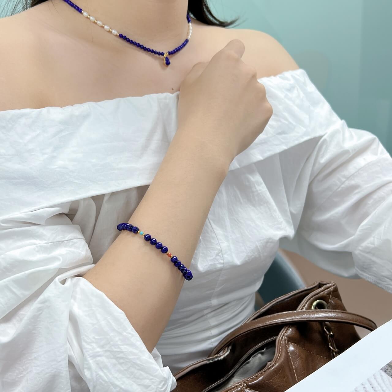 Lapis Lazuli Gourd Pearl Necklace Natural Freshwater Pearls, 925Sterling Silver