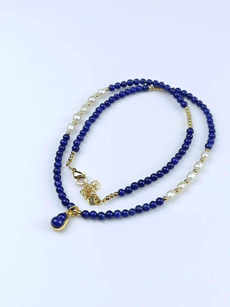 Lapis Lazuli Gourd Pearl Necklace Natural Freshwater Pearls, 925Sterling Silver