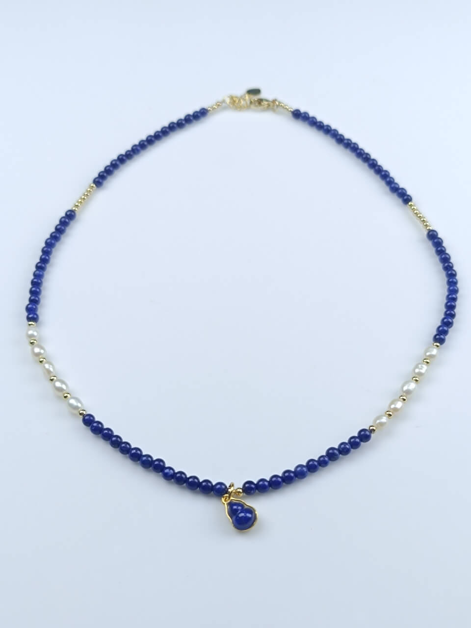 Lapis Lazuli Gourd Pearl Necklace Natural Freshwater Pearls, 925Sterling Silver