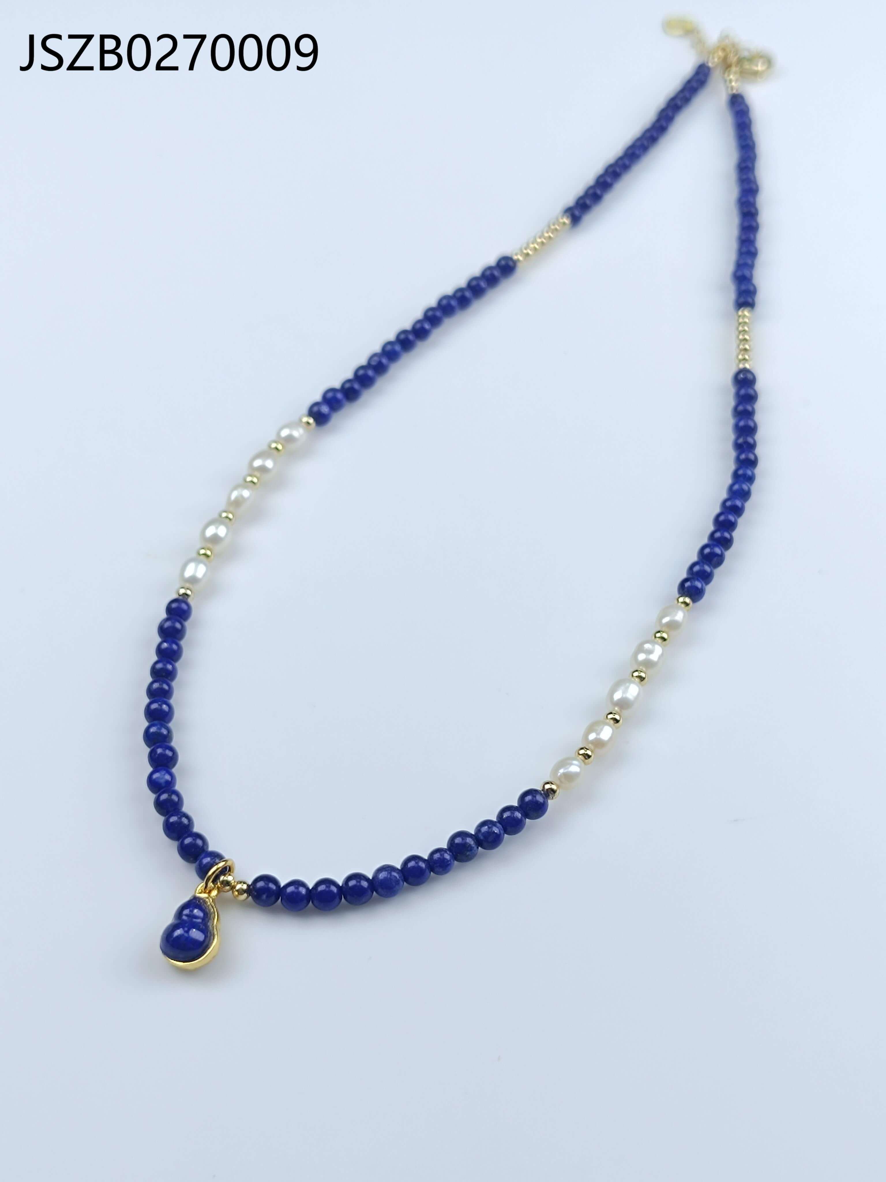 Lapis Lazuli Gourd Pearl Necklace Natural Freshwater Pearls, 925Sterling Silver