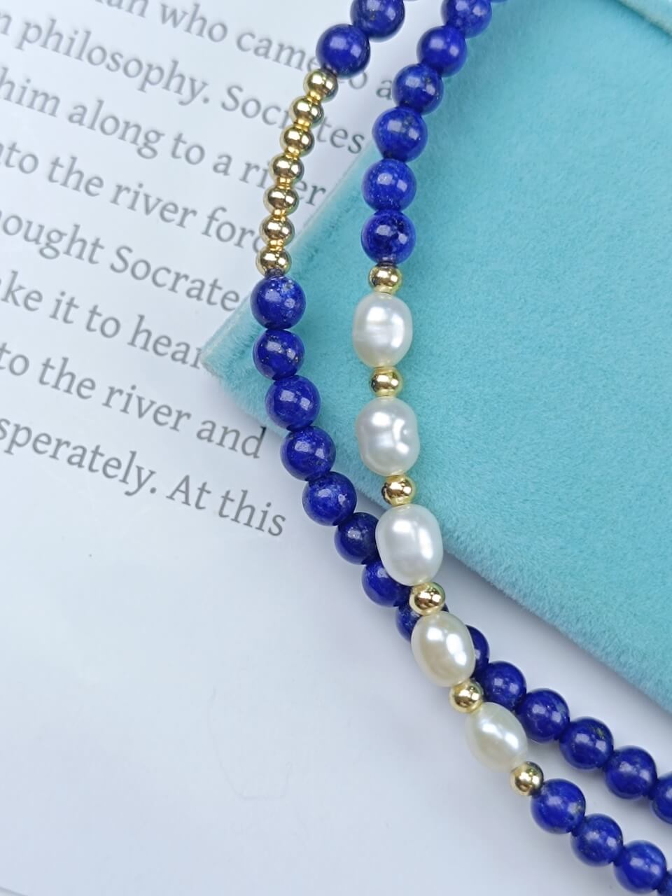 Lapis Lazuli Gourd Pearl Necklace Natural Freshwater Pearls, 925Sterling Silver
