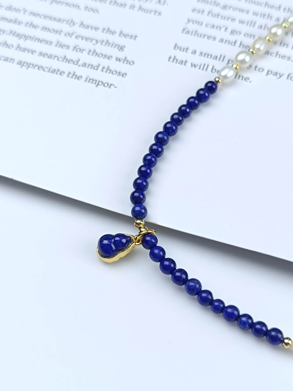 Lapis Lazuli Gourd Pearl Necklace Natural Freshwater Pearls, 925Sterling Silver