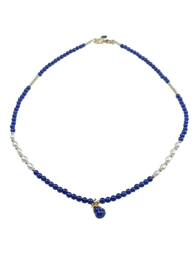 Lapis Lazuli Gourd Pearl Necklace Natural Freshwater Pearls, 925Sterling Silver