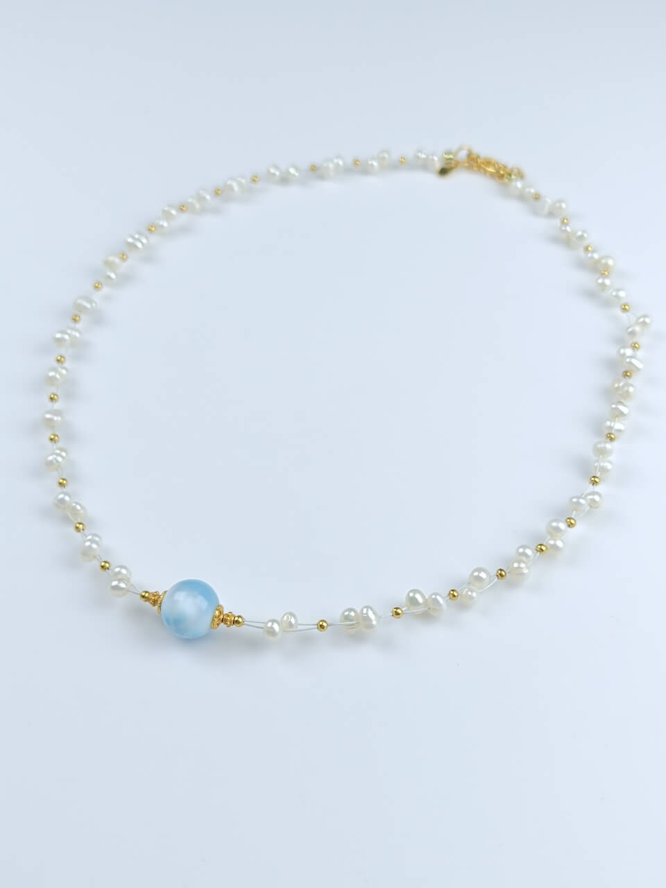 Sea Stone Pearl Necklace Natural Freshwater Pearls Sea Stone, 925 Sterling Silver