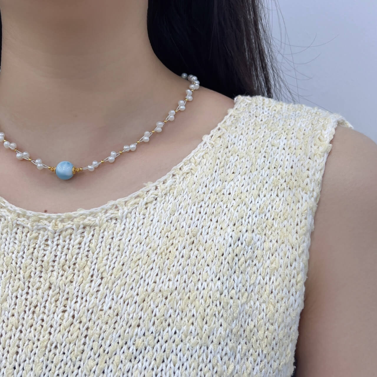 Sea Stone Pearl Necklace Natural Freshwater Pearls Sea Stone, 925 Sterling Silver