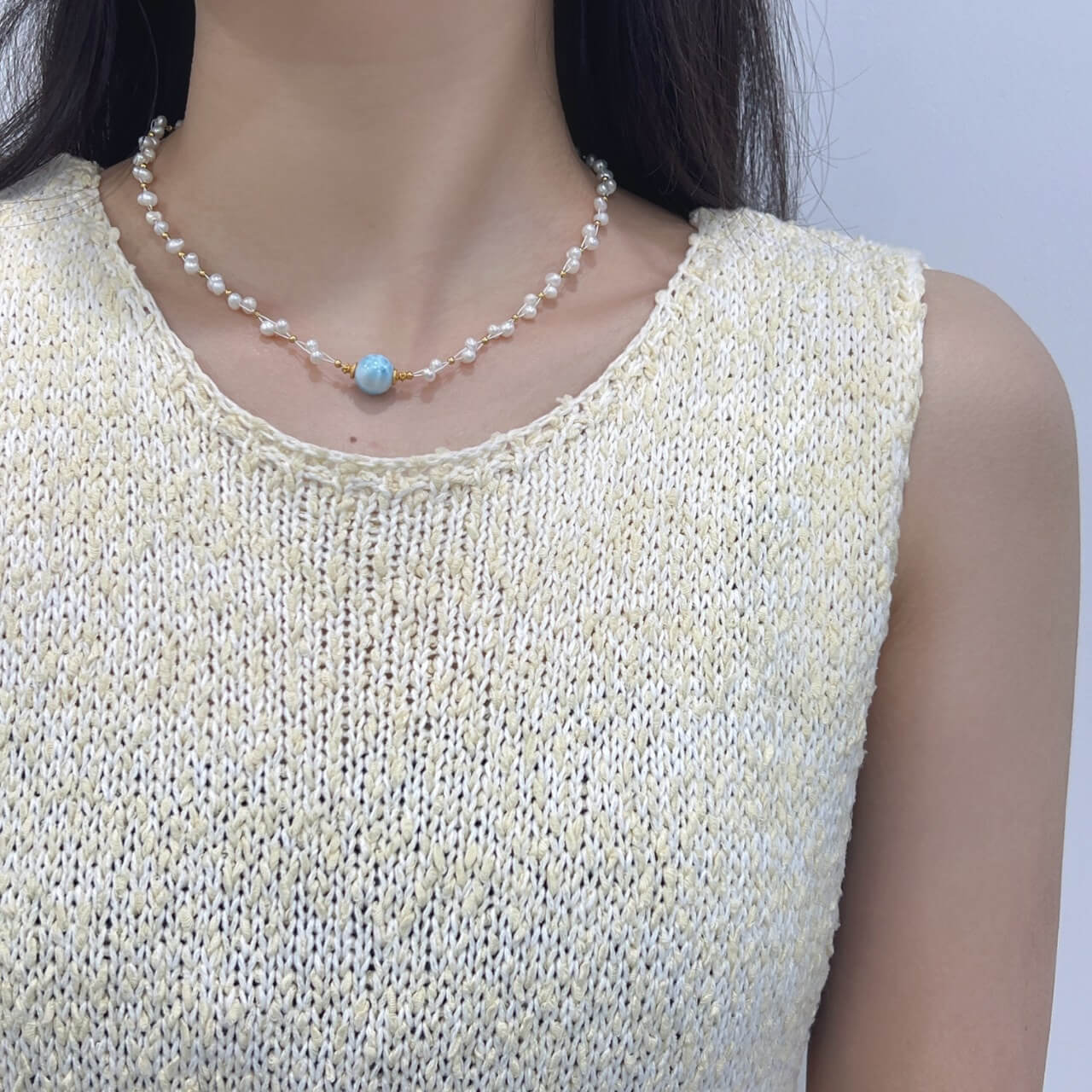 Sea Stone Pearl Necklace Natural Freshwater Pearls Sea Stone, 925 Sterling Silver