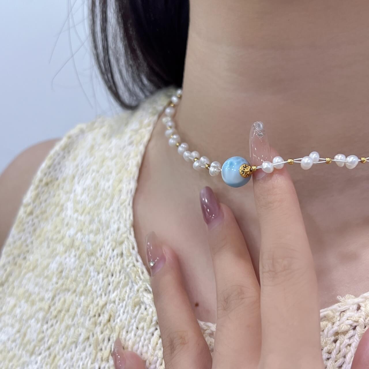 Sea Stone Pearl Necklace Natural Freshwater Pearls Sea Stone, 925 Sterling Silver