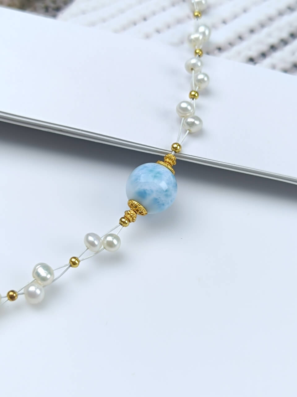 Sea Stone Pearl Necklace Natural Freshwater Pearls Sea Stone, 925 Sterling Silver