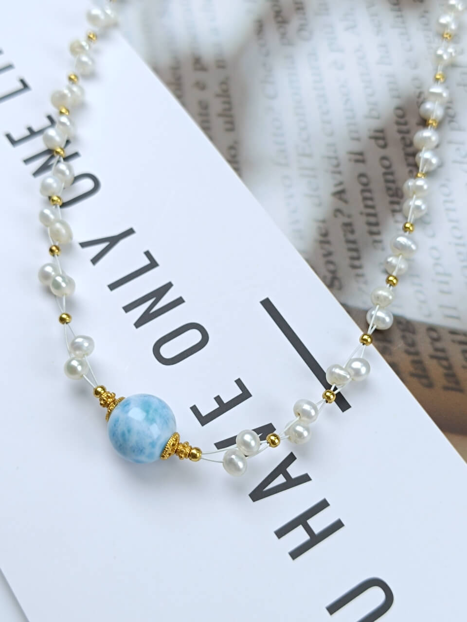 Sea Stone Pearl Necklace Natural Freshwater Pearls Sea Stone, 925 Sterling Silver