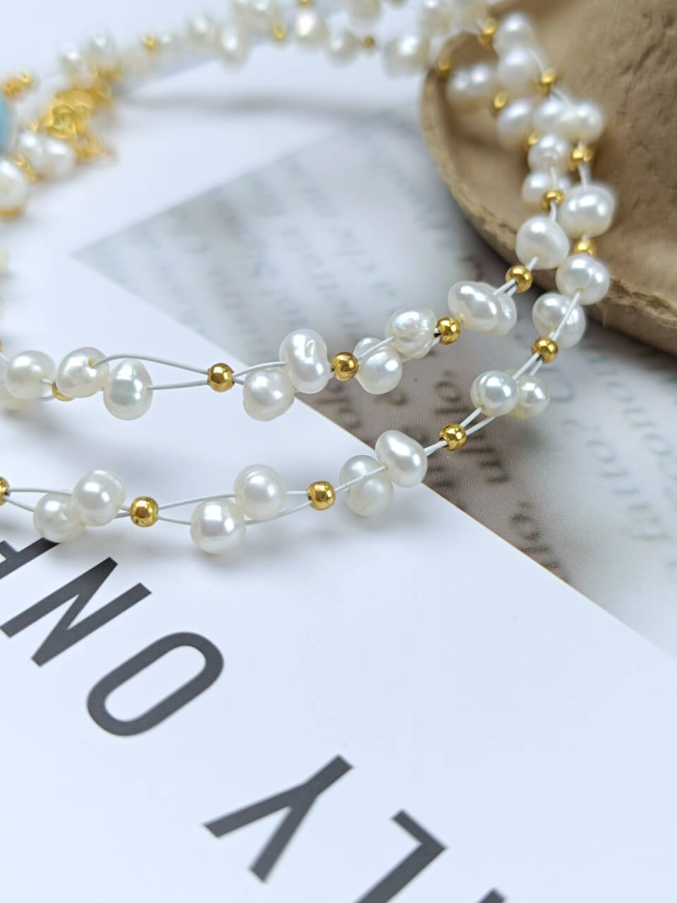 Sea Stone Pearl Necklace Natural Freshwater Pearls Sea Stone, 925 Sterling Silver