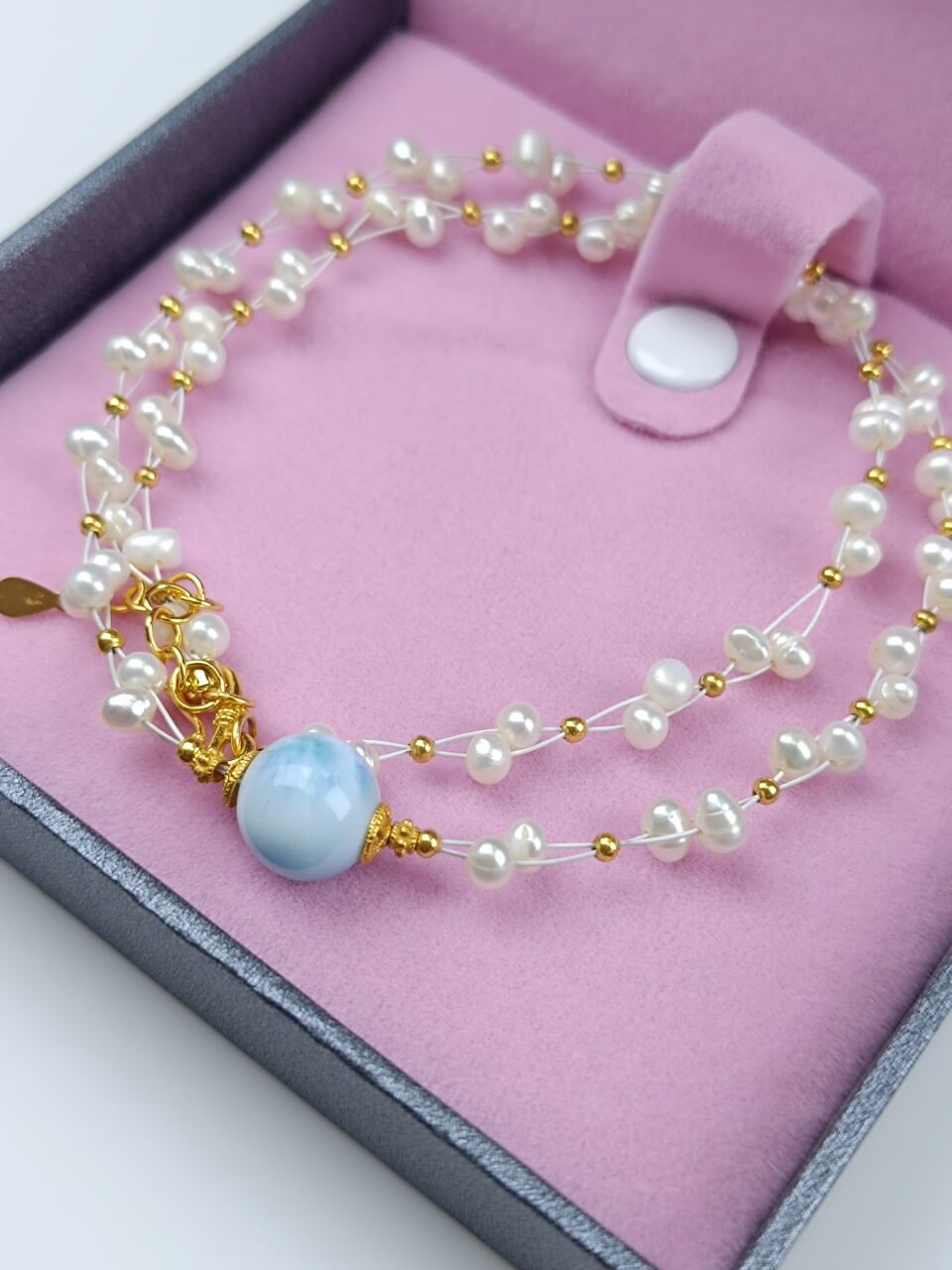 Sea Stone Pearl Necklace Natural Freshwater Pearls Sea Stone, 925 Sterling Silver