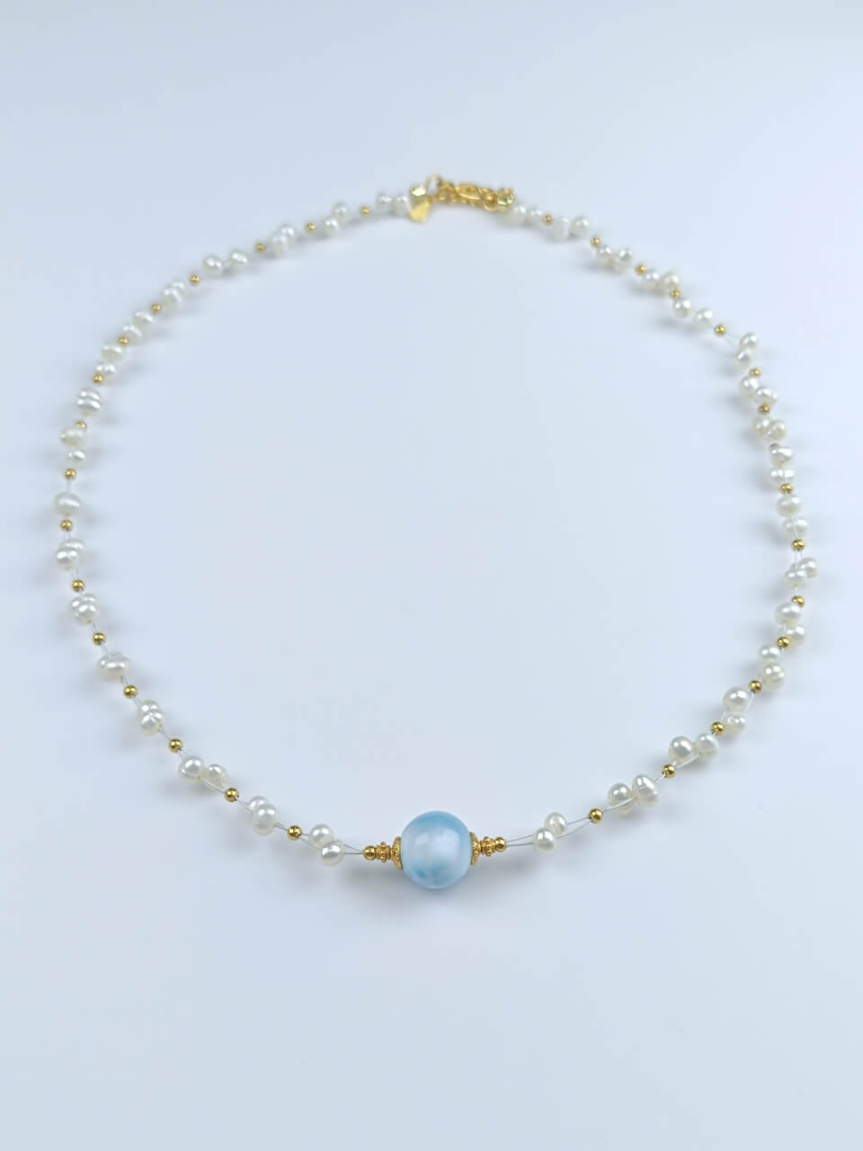 Sea Stone Pearl Necklace Natural Freshwater Pearls Sea Stone, 925 Sterling Silver