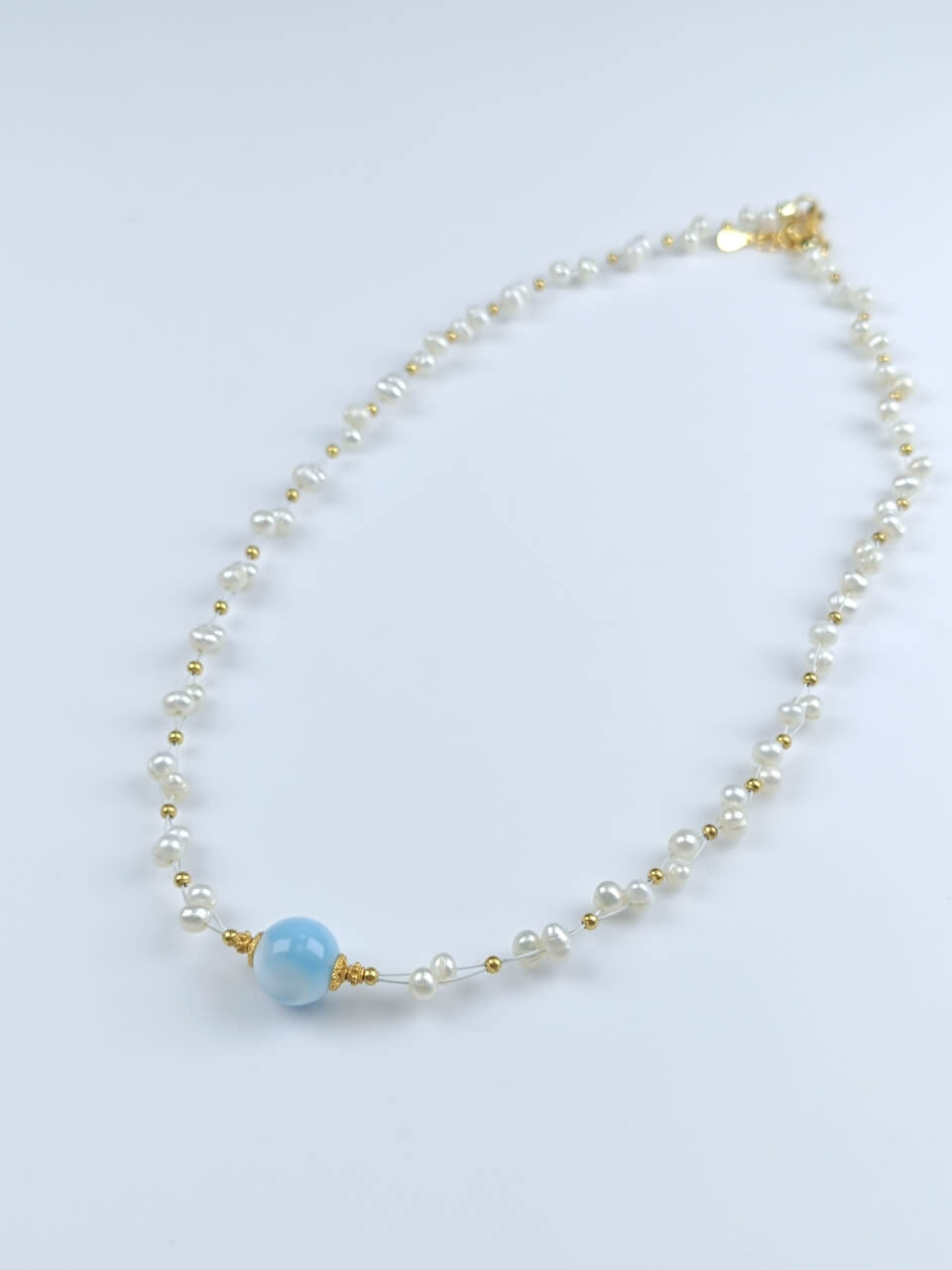 Sea Stone Pearl Necklace Natural Freshwater Pearls Sea Stone, 925 Sterling Silver
