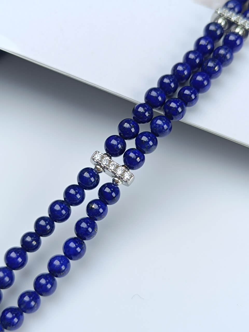 Lapis Lazuli Round Bead Double-Strand Bracelet with 925 Sterling Silver