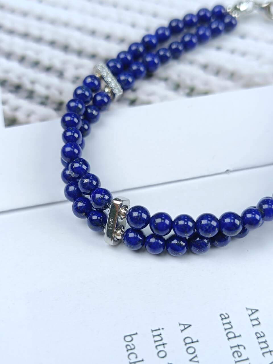 Lapis Lazuli Round Bead Double-Strand Bracelet with 925 Sterling Silver