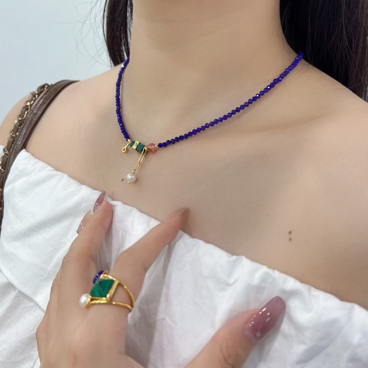 Karma Stone 925 Sterling Silver Lapis Lazuli Malachite Pearl Guardian Necklace