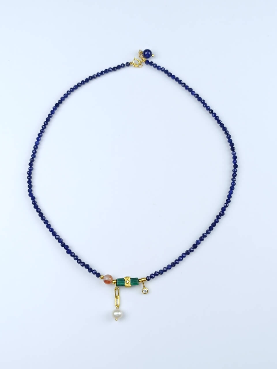 Karma Stone 925 Sterling Silver Lapis Lazuli Malachite Pearl Guardian Necklace