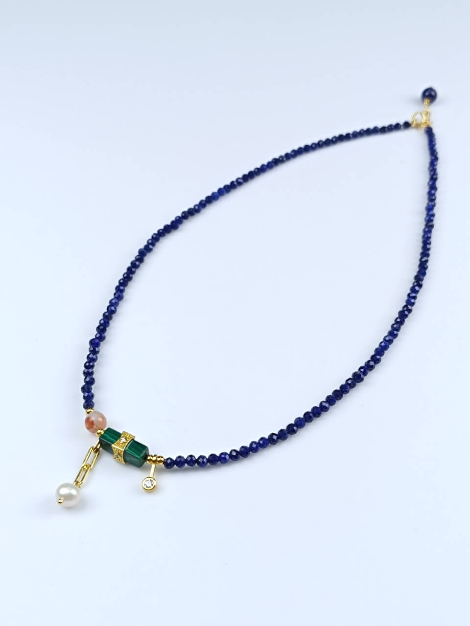 Karma Stone 925 Sterling Silver Lapis Lazuli Malachite Pearl Guardian Necklace