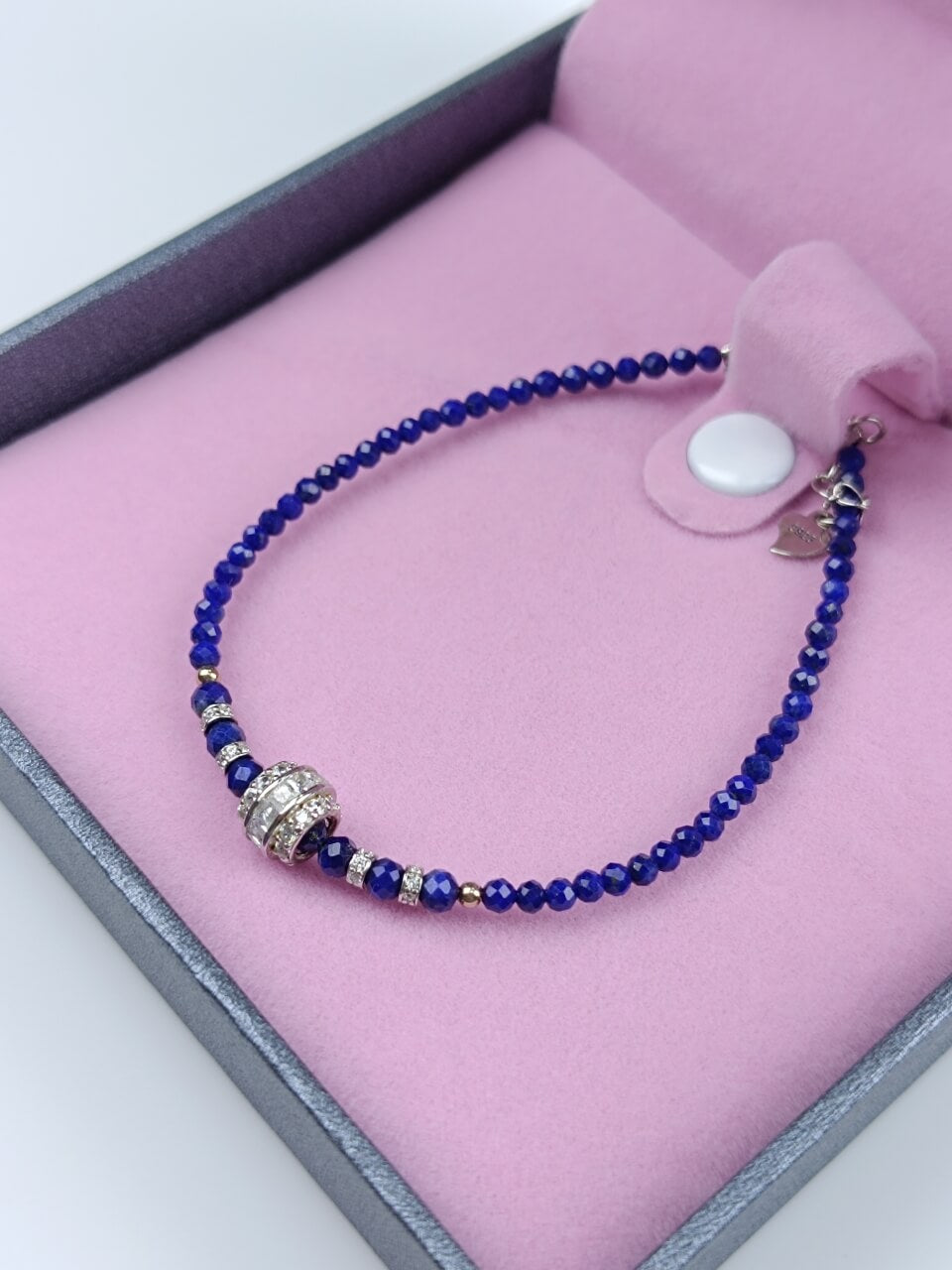 Lapis Lazuli Faceted Full Diamond Accent Bracelet