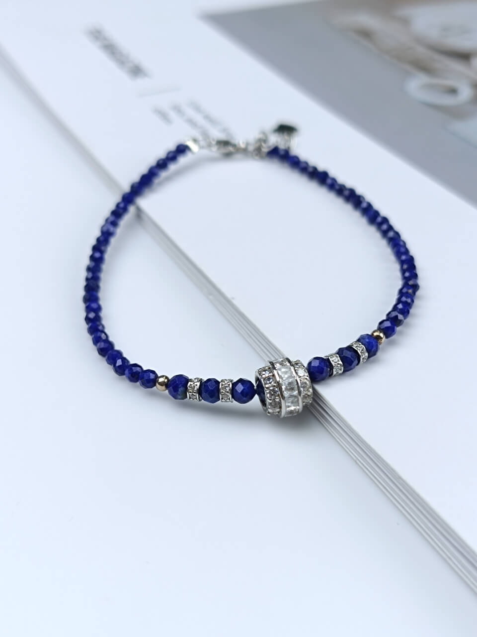 Lapis Lazuli Faceted Full Diamond Accent Bracelet