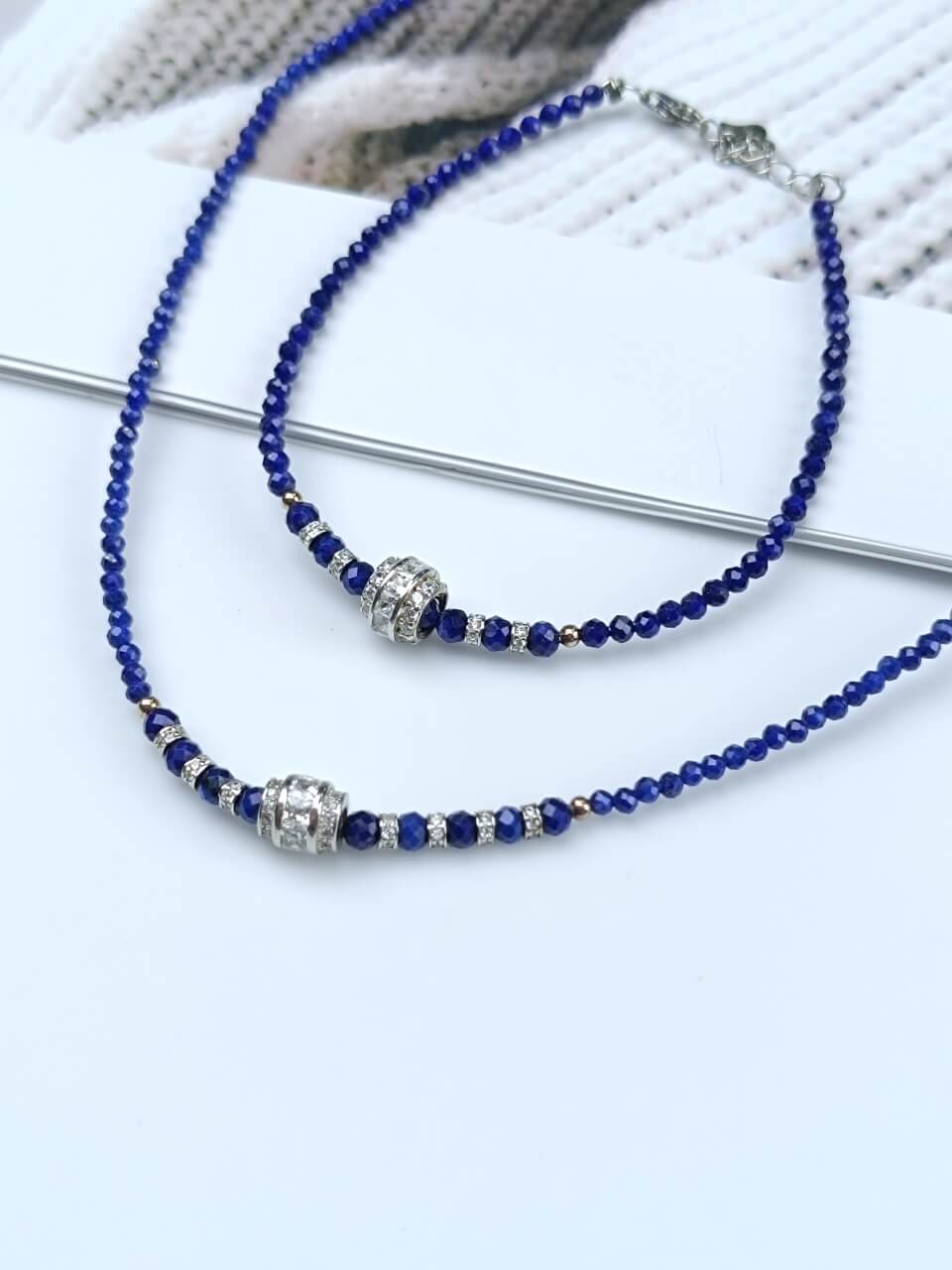 Lapis Lazuli Faceted Full Diamond Accent Bracelet