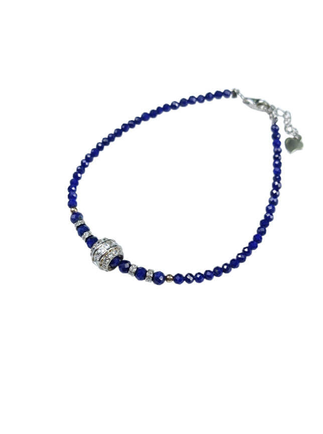 Lapis Lazuli Faceted Full Diamond Accent Bracelet