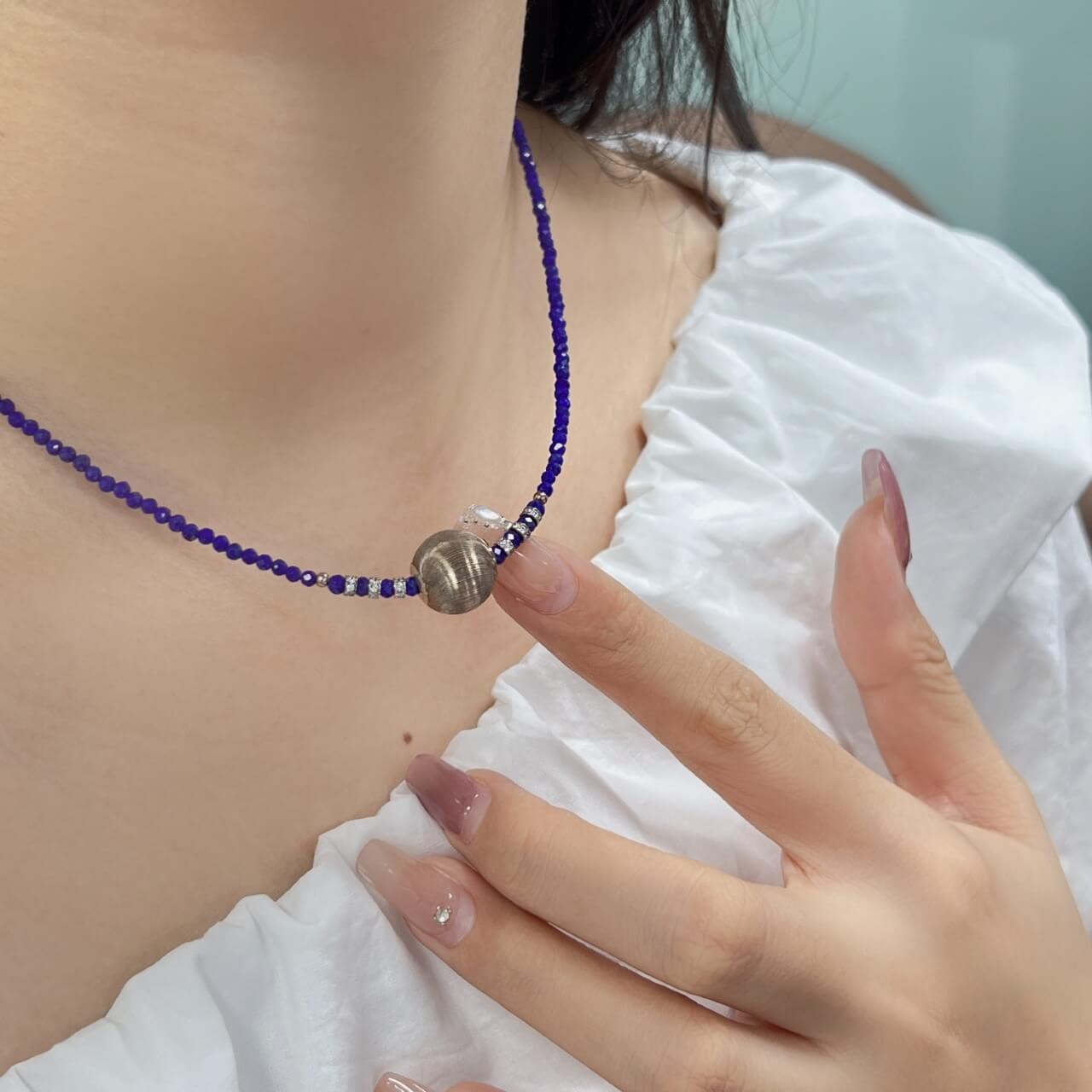 Lapis Lazuli 12mm Silver Ball Necklace Sterling Silver