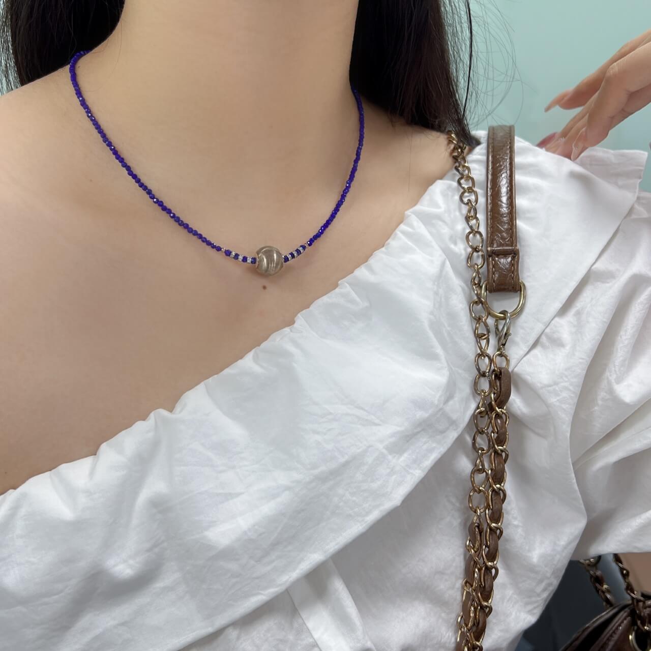 Lapis Lazuli 12mm Silver Ball Necklace Sterling Silver