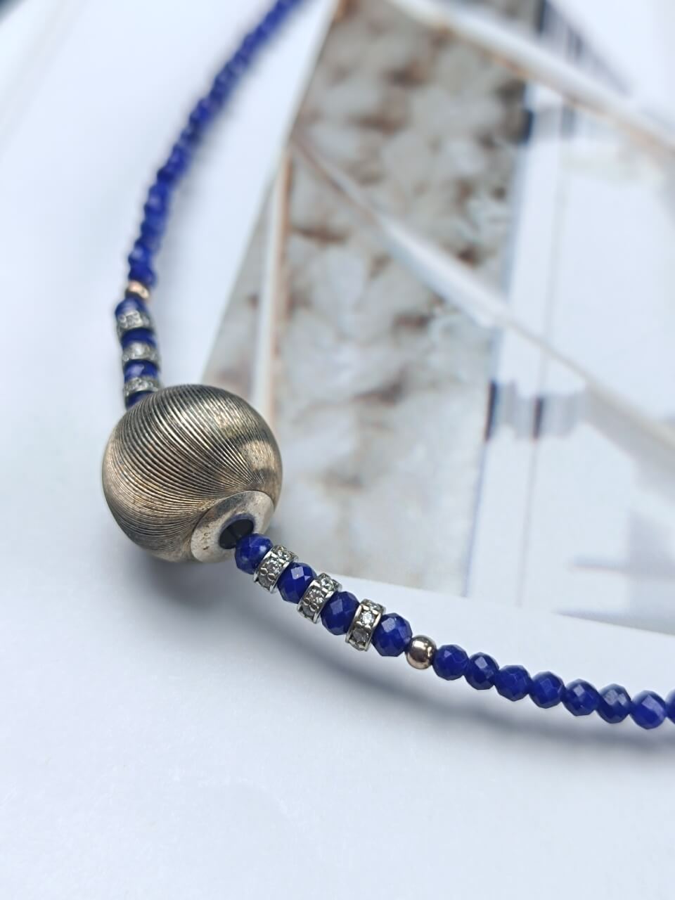 Lapis Lazuli 12mm Silver Ball Necklace Sterling Silver