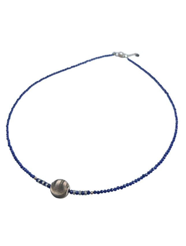 Lapis Lazuli 12mm Silver Ball Necklace Sterling Silver
