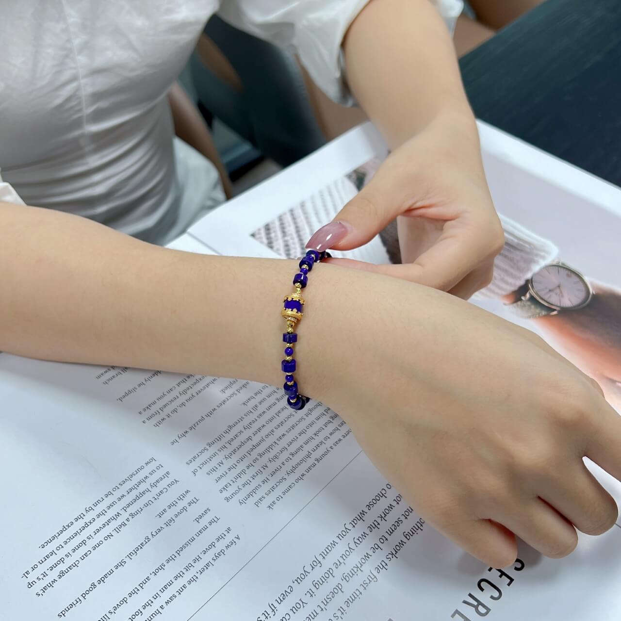 Lapis Lazuli 5mm Straight Cut Bracelet 925 Sterling Silver