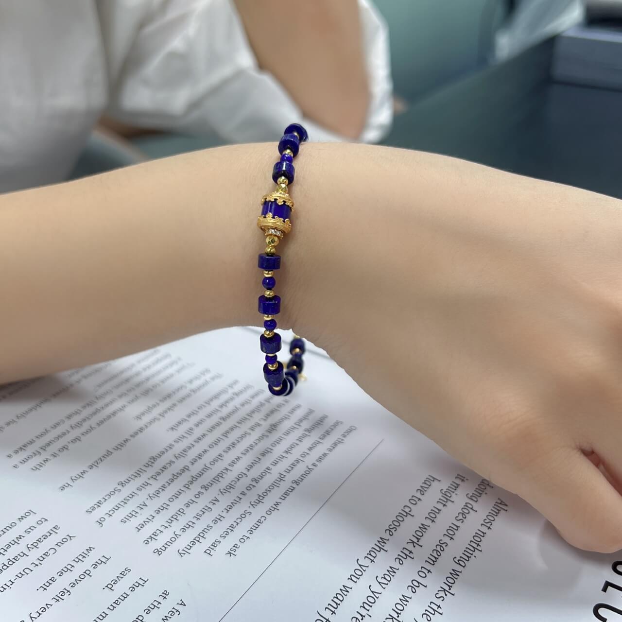 Lapis Lazuli 5mm Straight Cut Bracelet 925 Sterling Silver