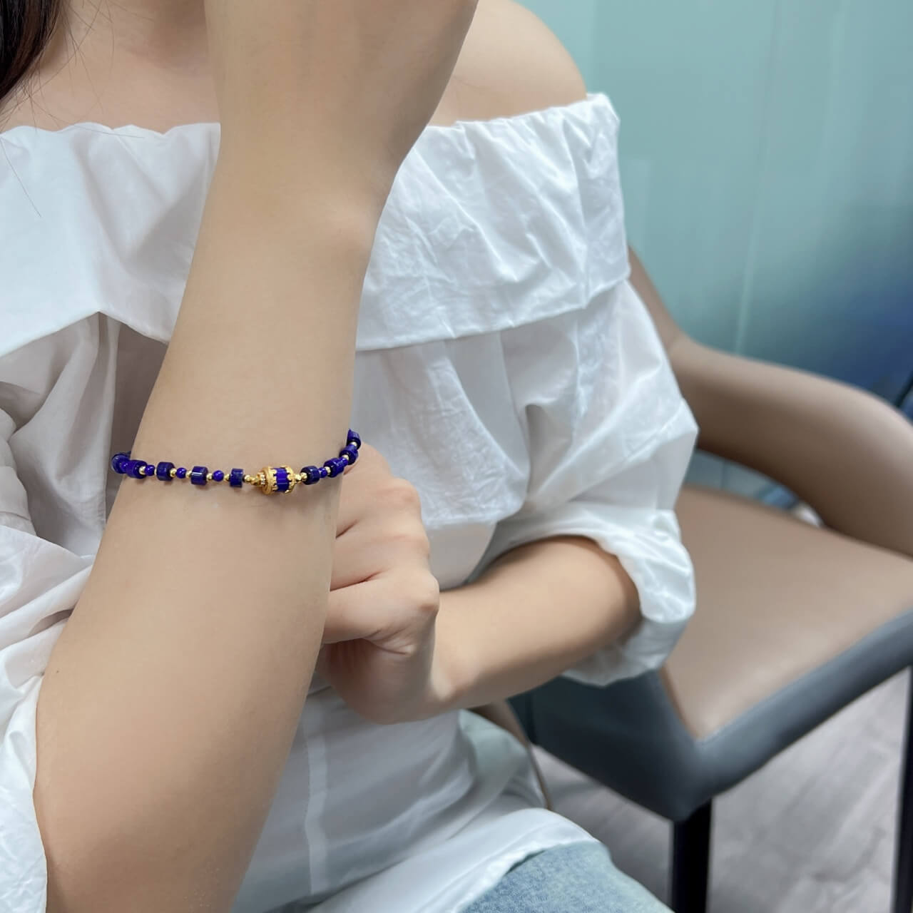 Lapis Lazuli 5mm Straight Cut Bracelet 925 Sterling Silver