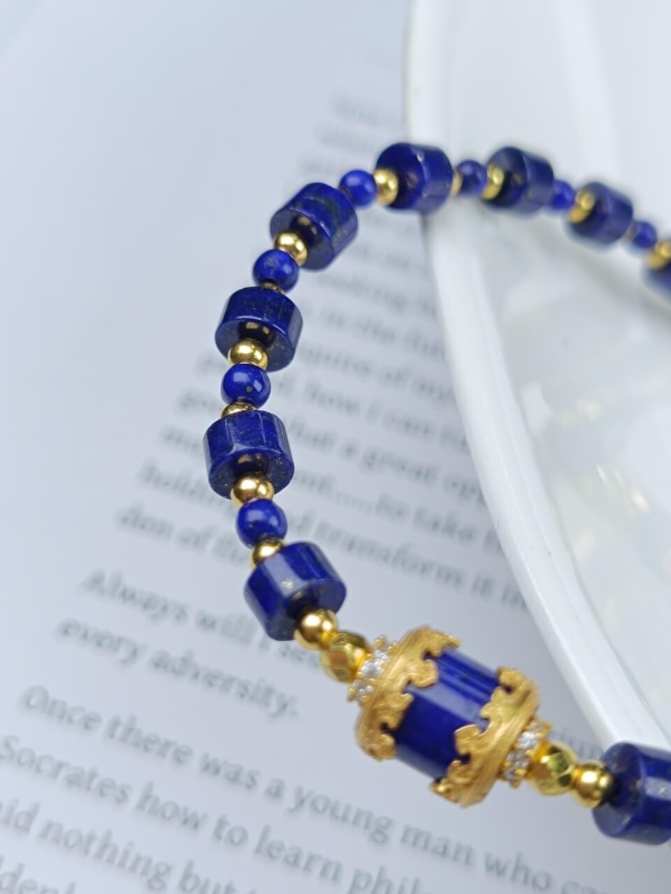Lapis Lazuli 5mm Straight Cut Bracelet 925 Sterling Silver