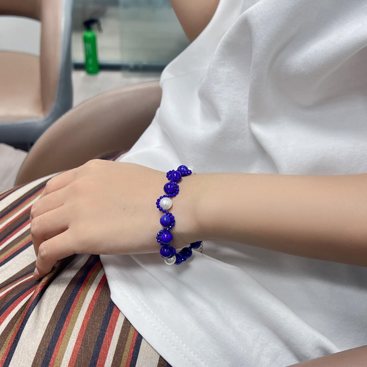 Lapis Lazuli Pearl S-Shaped Bracelet Natural Freshwater Pearls, Sterling Silver