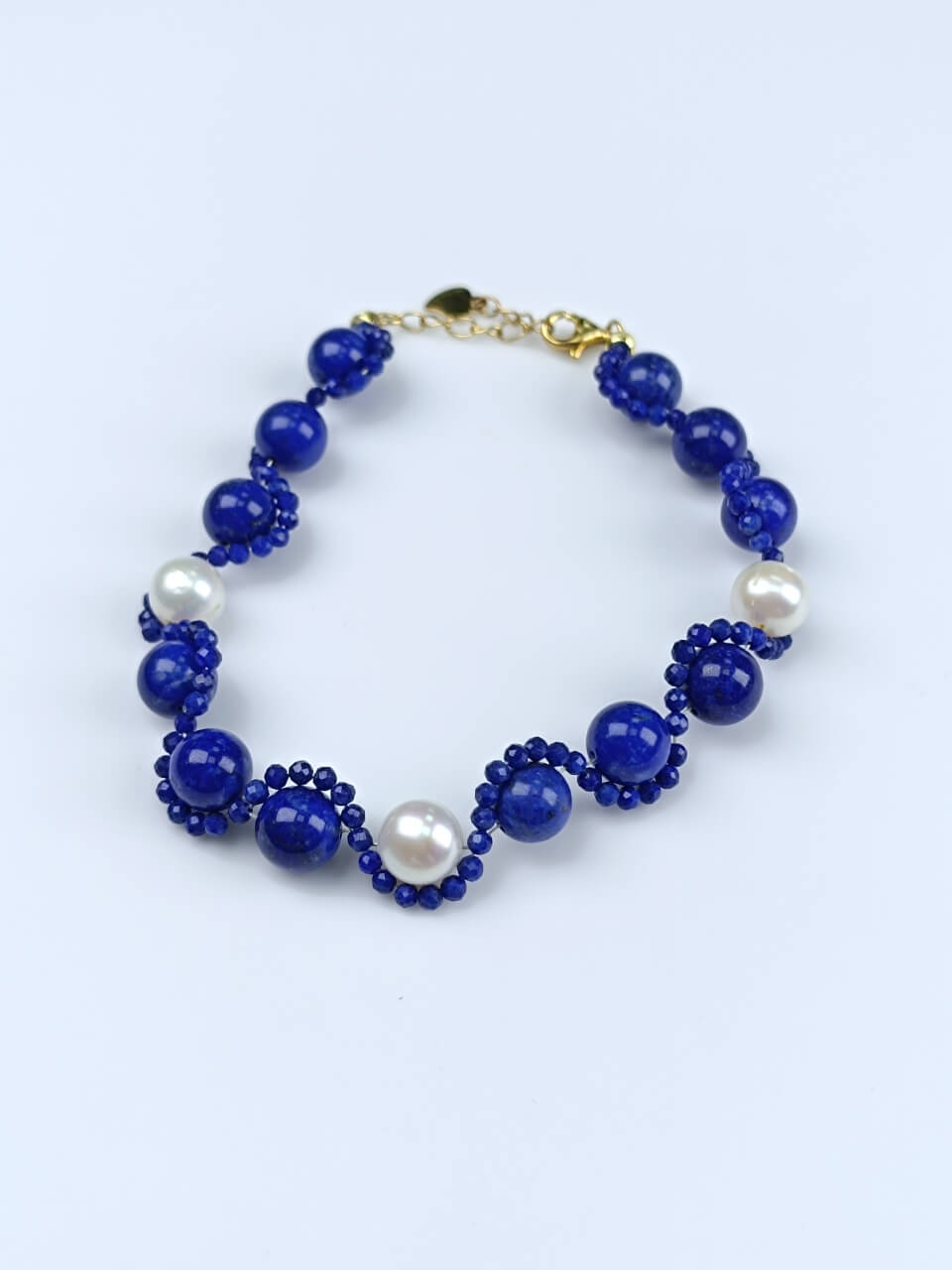Lapis Lazuli Pearl S-Shaped Bracelet Natural Freshwater Pearls, Sterling Silver