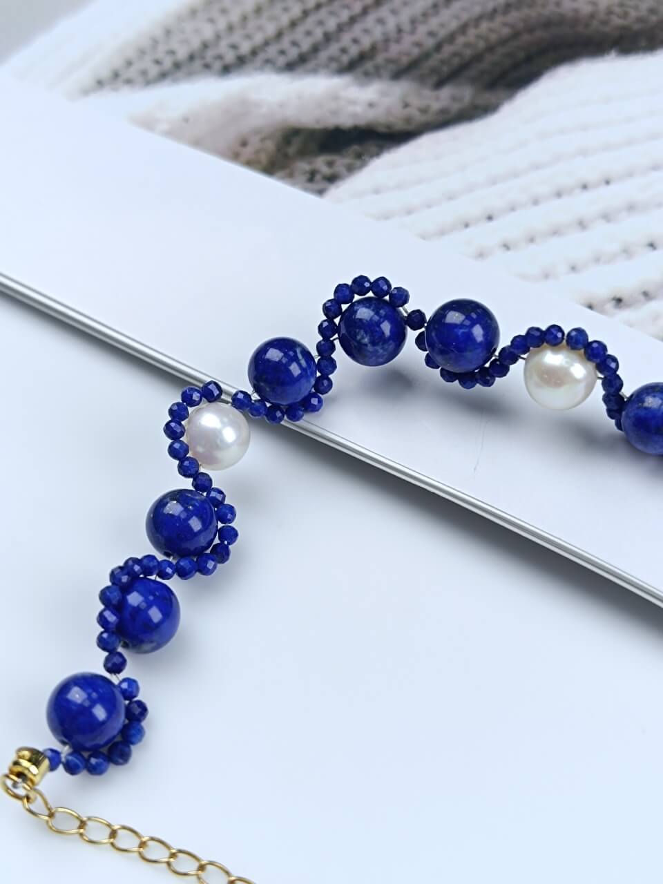 Lapis Lazuli Pearl S-Shaped Bracelet Natural Freshwater Pearls, Sterling Silver