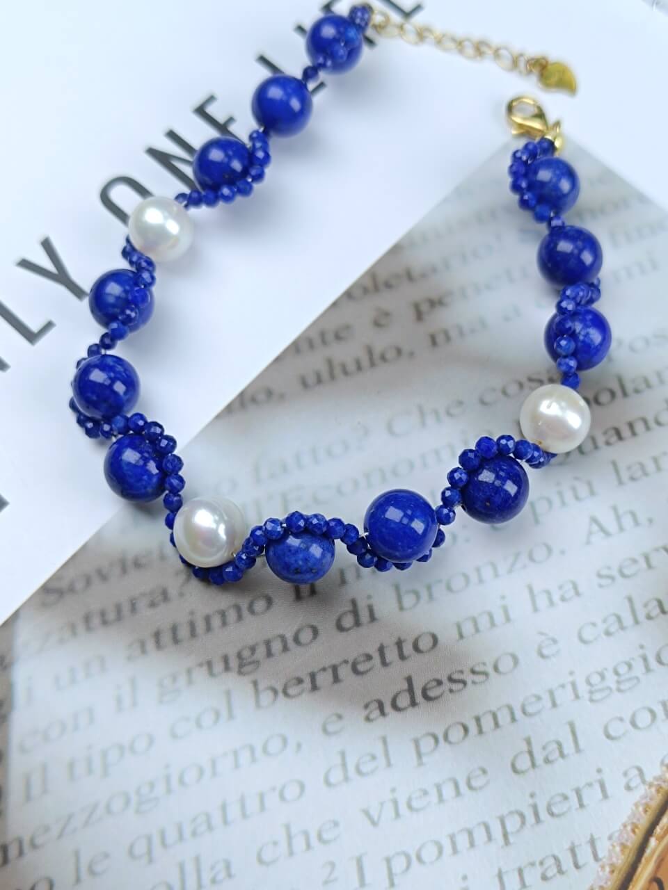 Lapis Lazuli Pearl S-Shaped Bracelet Natural Freshwater Pearls, Sterling Silver
