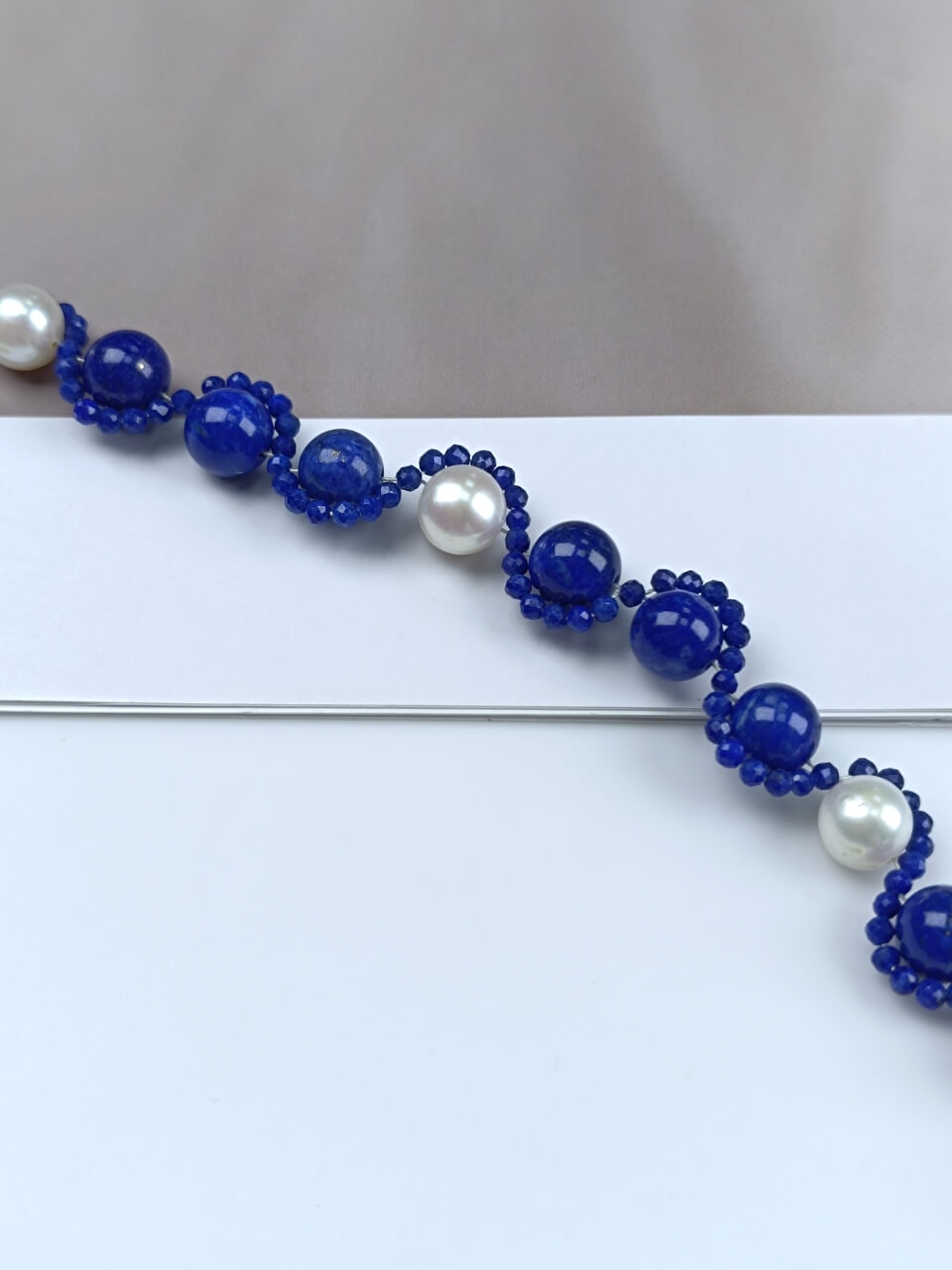 Lapis Lazuli Pearl S-Shaped Bracelet Natural Freshwater Pearls, Sterling Silver