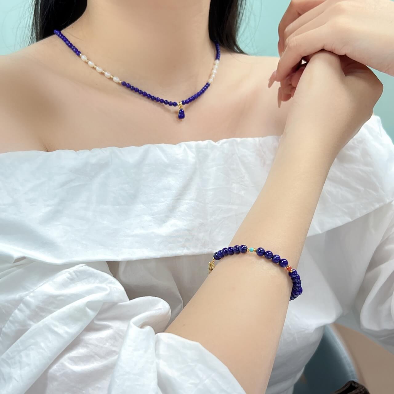 Lapis Lazuli Guardian Bracelet Turquoise, South Red Jade, Sterling Silver