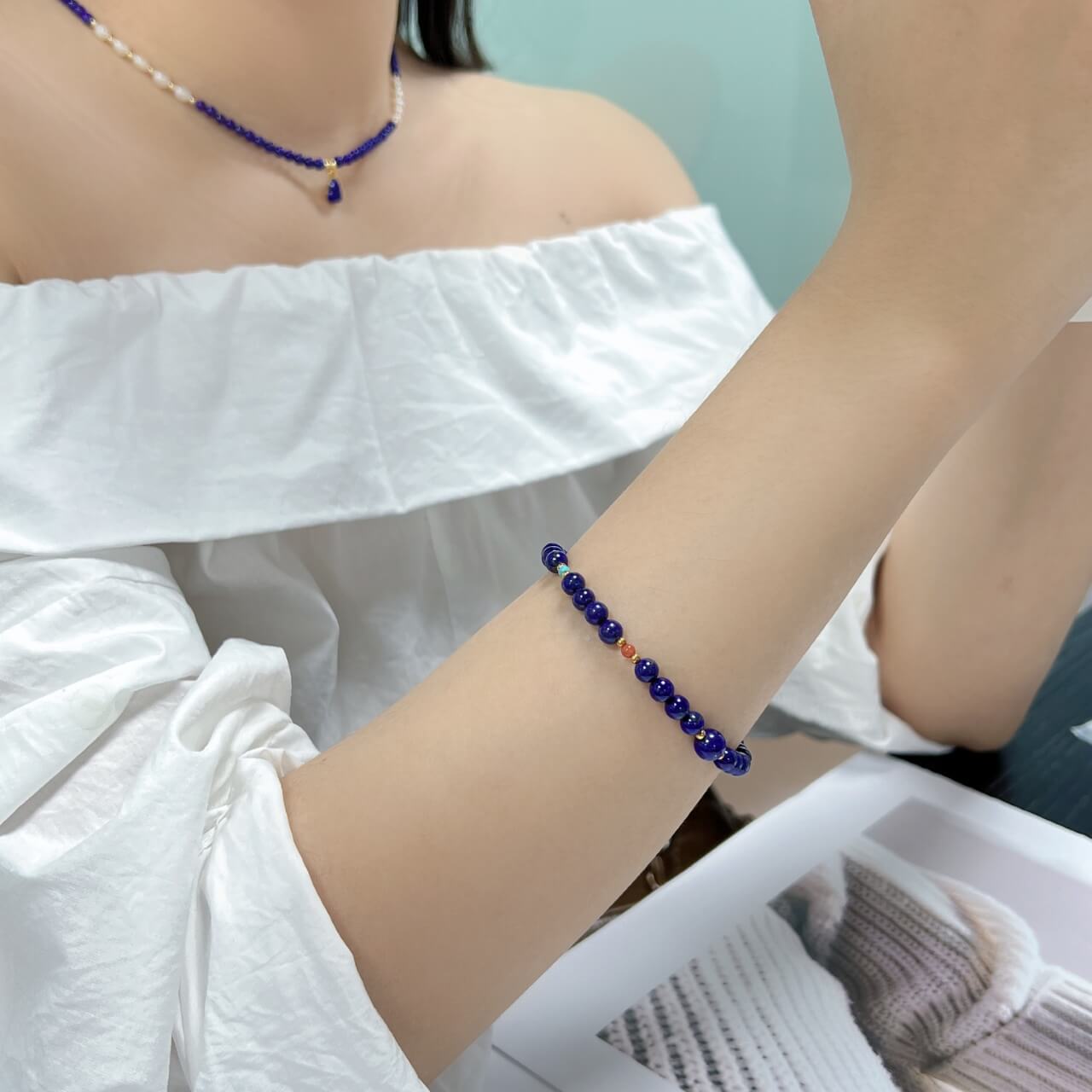 Lapis Lazuli Guardian Bracelet Turquoise, South Red Jade, Sterling Silver