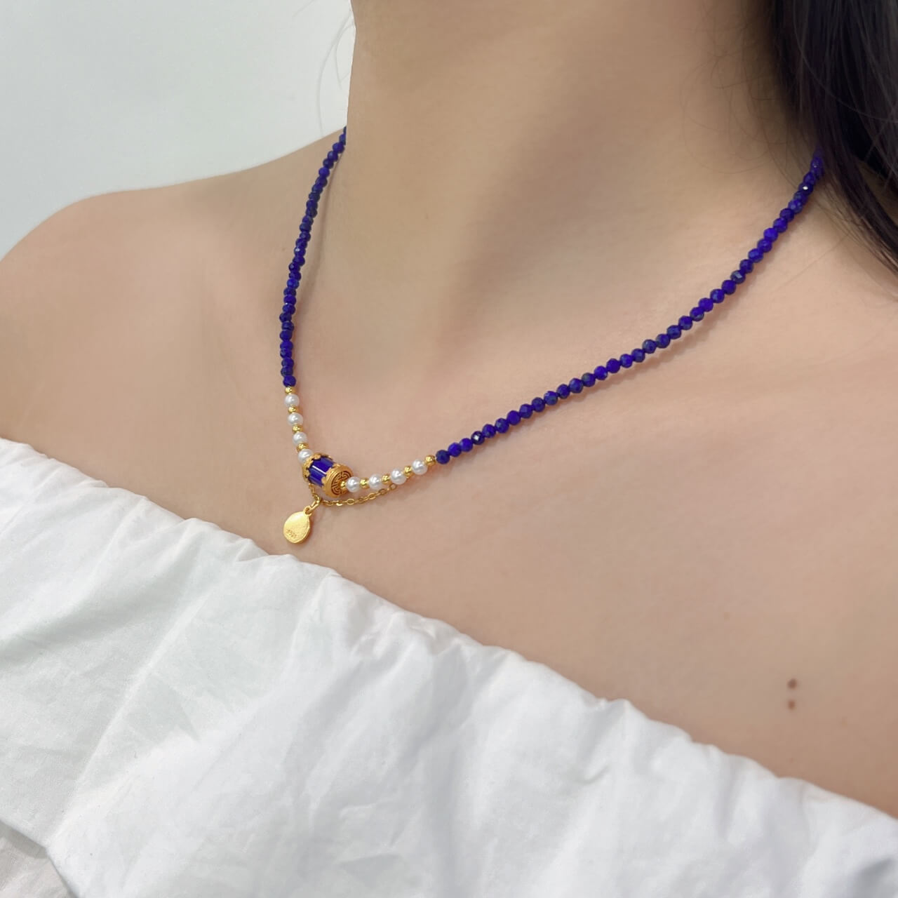 Lapis Lazuli Buddha Pendant Necklace Natural Freshwater Pearls, Sterling Silver