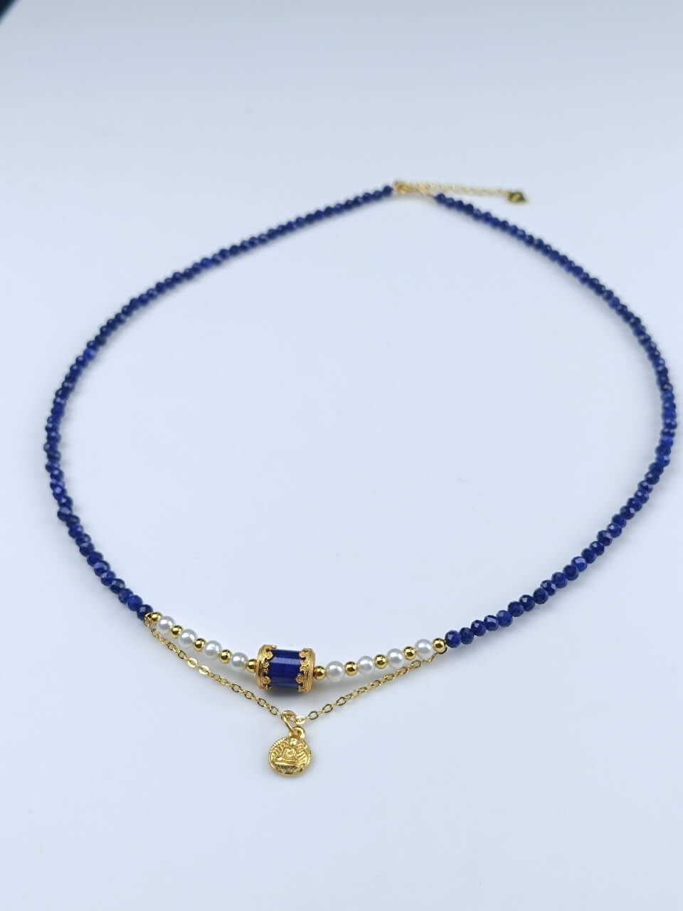 Lapis Lazuli Buddha Pendant Necklace Natural Freshwater Pearls, Sterling Silver